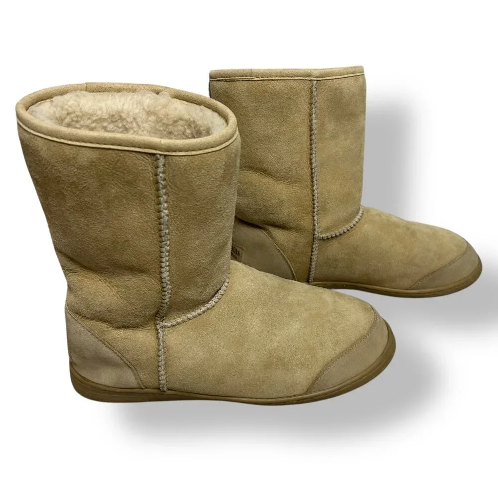 Qwaruba Genuine Sheepskin Mid Calf Boots Suede Outer Tan Brown (Ugg -like) Sz 8